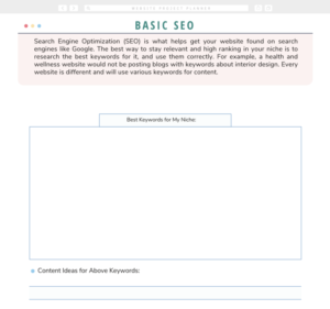 Free downloadable SEO for online business worksheet PDF